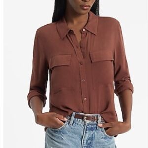 Express Brown Button-Up Blouse